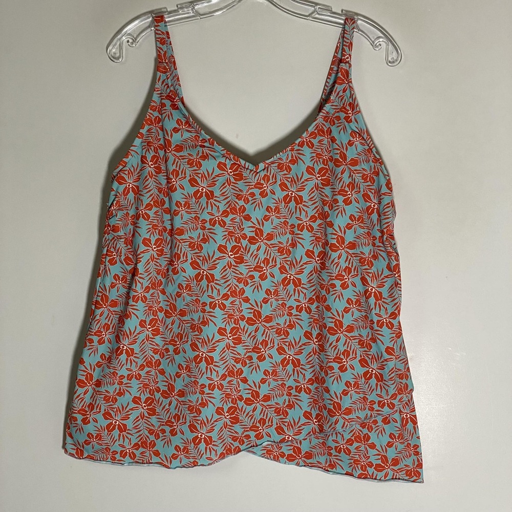 Lands End Tankini Top Womens Large Multi Floral Swimwear Beach Vacation Pool L